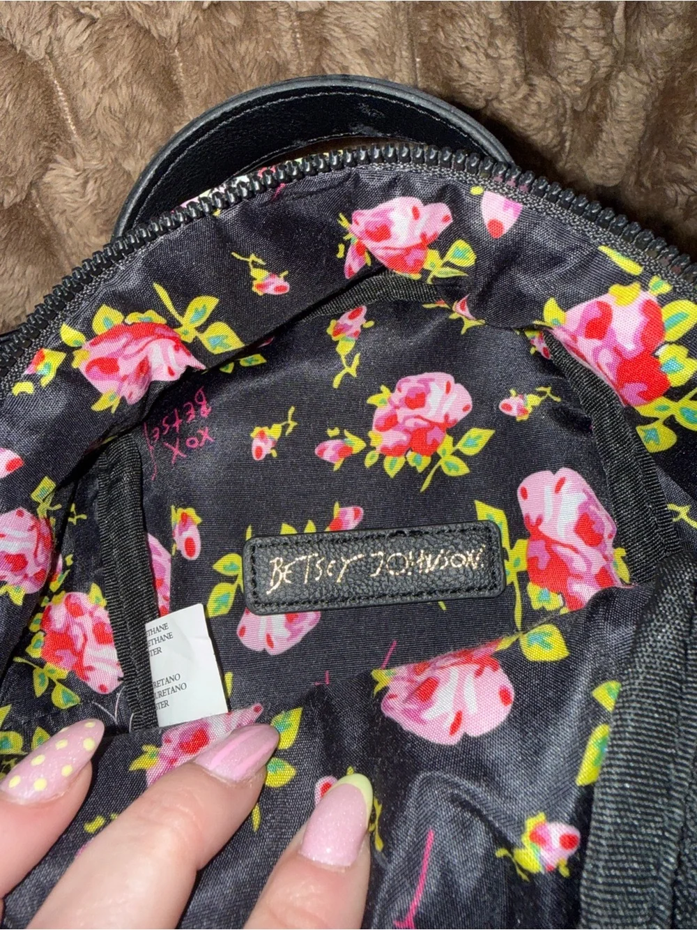 Betsey Johnson Floral Mini Backpack in Black Trim